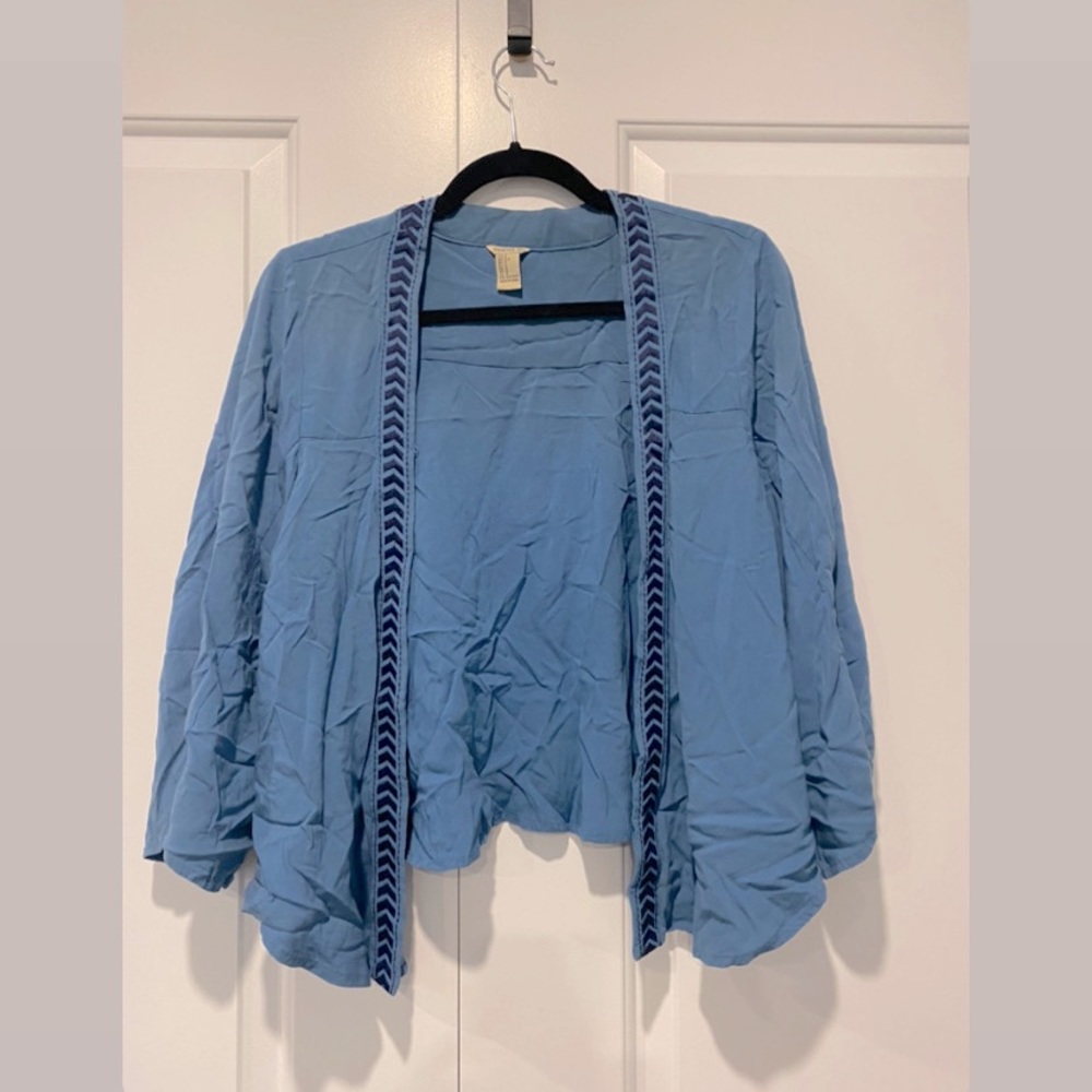 Embroidered Open Cardigan